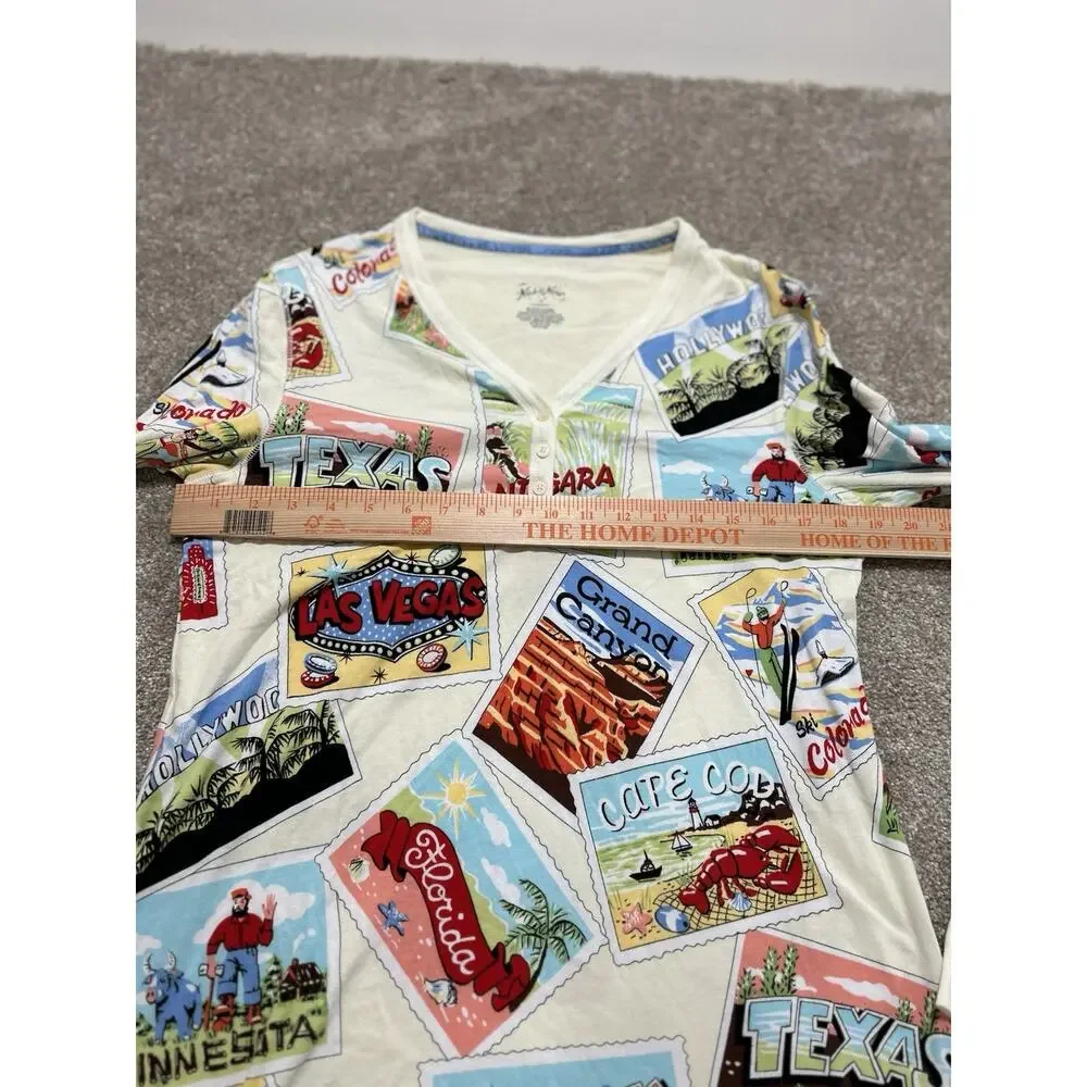 Nick & Nora‎ Travel Postcard Print Long Sleeve Pajama Dress Nightgown Size Small